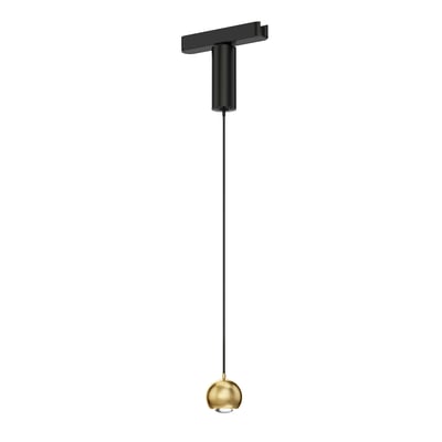 ET2 Continuum Track Sphere Pendant in Natural Aged Brass, featuring aluminum and acrylic materials for modern lighting elegance.