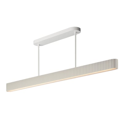 ET2 Delphi Linear Pendant in Chaulk White finish, featuring a sleek, modern design with a Concrete, Steel, and Acrylic construction.