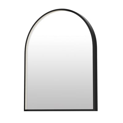 ET2 Elisse Arch LED Mirror with a sleek black aluminum frame, featuring energy-efficient LED lighting and a modern, elegant design.