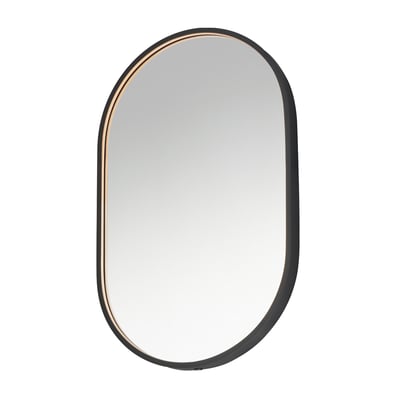 ET2 Elisse Oval LED Mirror with Black Aluminum frame, featuring sleek design and energy-efficient lighting, perfect for modern interiors.