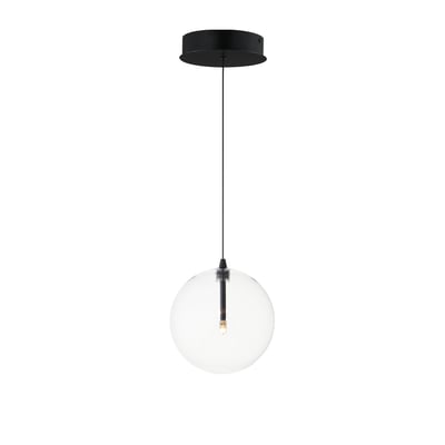 ET2 Global Pendant light fixture with a sleek black finish, featuring a modern design with steel and glass elements, elegantly illuminating the space.