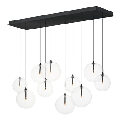 ET2 Global Linear Multi-Light Pendant featuring a sleek black finish with steel and glass elements, elegantly hanging in a modern setting.