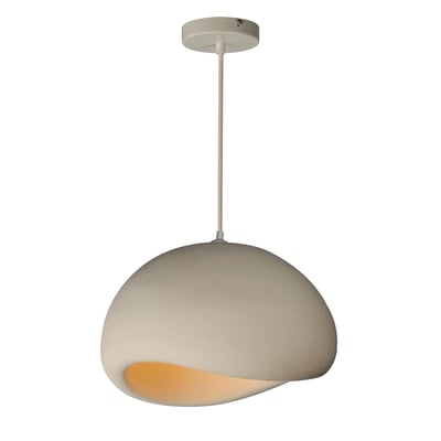 Moeraki Pendant by ET2: A sleek, modern light fixture with an Oyster finish, featuring a spherical design made of Polyurethane and Steel.
