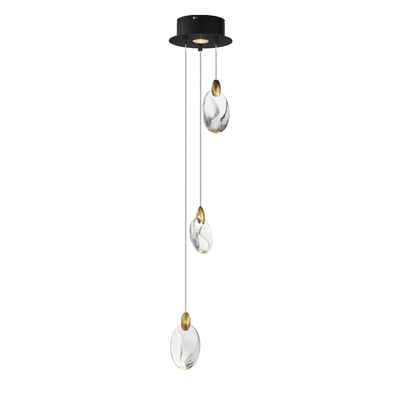 ET2 Pebble Multi-Light Pendant featuring a sleek design in Black with Polished Gold finish, crafted from Steel, Copper, and Crystal.