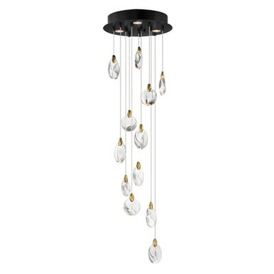 ET2 Pebble Multi-Light Pendant featuring a cluster of lights in Black with Polished Gold finish, crafted from Steel and Crystal, elegantly suspended.