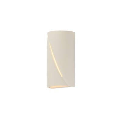 ET2 Puff Outdoor Wall Sconce in Chaulk White finish, featuring a sleek, modern design with a concrete-like texture, illuminating a warm glow.