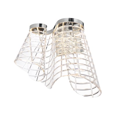 ET2 Tartan Wall Sconce in polished chrome finish, featuring a sleek stainless steel frame and acrylic accents, casting a modern, elegant glow.