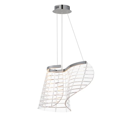 ET2 Tartan Pendant light fixture in polished chrome finish with a stainless steel frame and acrylic shade, showcasing a modern, elegant design.