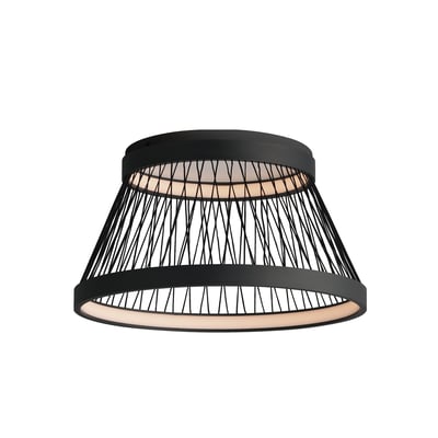 ET2 Loom Flush Mount light fixture in a sleek black aluminum finish, featuring a modern design with a circular shape and diffused illumination.