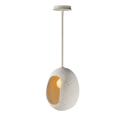 ET2 Luna Pendant in Chalk White finish, featuring a sleek, modern design with a circular shape and smooth surface, made from concrete and steel.
