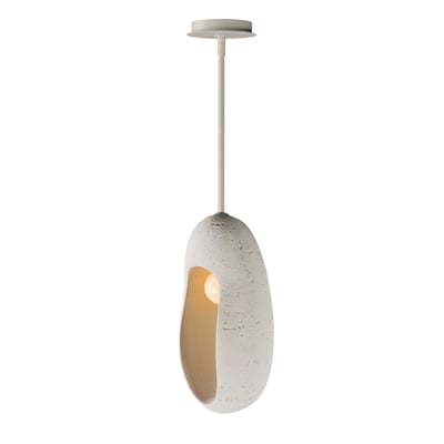 ET2 Luna Long Pendant in Chaulk White finish, featuring a sleek, elongated design with a smooth Concrete and Steel combination, hanging elegantly.