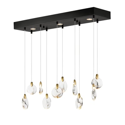 ET2 Pebble Linear Multi-Light Pendant featuring a sleek design in Steel with Black and Polished Gold accents, showcasing multiple hanging lights.