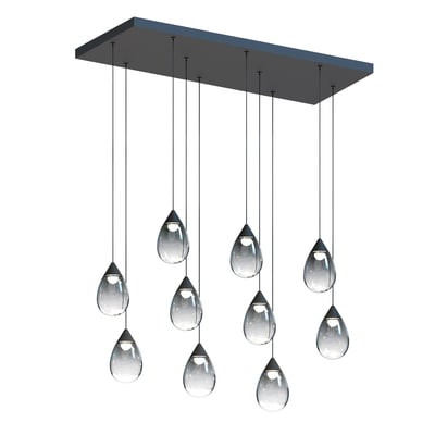 ET2 Dewdrop Linear Suspension light fixture with a sleek black steel finish, featuring elegant glass elements and polycarbonate accents.