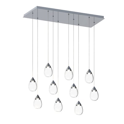 ET2 Dewdrop Linear Suspension in Polished Chrome finish, featuring a sleek design with a combination of Steel, Polycarbonate, and Glass elements.