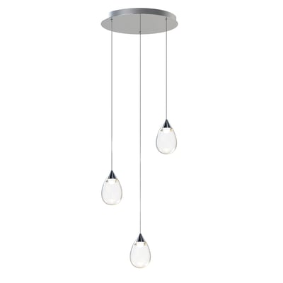 ET2 Dewdrop Multi Light Pendant featuring a cluster of glass drops suspended from polished chrome fixtures, creating a modern and elegant lighting display.