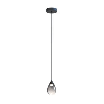 ET2 Dewdrop Pendant light featuring a sleek black finish with a steel frame and polycarbonate shade, elegantly suspended for modern interior lighting.