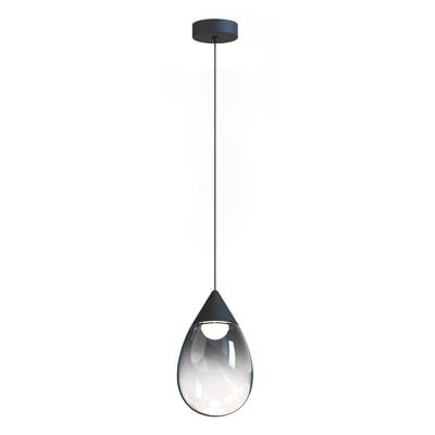 ET2 Dewdrop Pendant light featuring a sleek black finish with a steel frame and a delicate glass shade, elegantly suspended for modern decor.