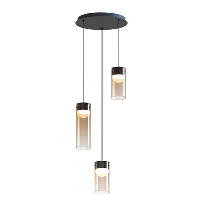 ET2 Highball Multi Light Pendant featuring a sleek design with gunmetal finish, crafted from steel, polycarbonate, and glass, elegantly suspended in a cluster.