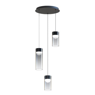 ET2 Highball Multi Light Pendant featuring a sleek design with multiple glass shades suspended from a gunmetal-finished steel fixture.