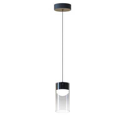 ET2 Highball Pendant light in a sleek Gunmetal finish, featuring a Steel frame with Polycarbonate and Glass elements for a modern aesthetic.