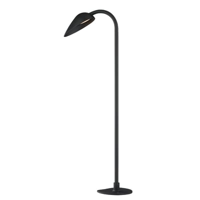 ET2 Marsh Outdoor Path Light in Black Aluminum finish, illuminating a garden path with its sleek, modern design and soft, ambient lighting.