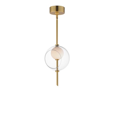 ET2 Martini Pendant light in Natural Aged Brass finish with a sleek, modern design featuring a glass shade and steel accents.