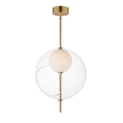 ET2 Martini Pendant light in Natural Aged Brass finish with a sleek design, featuring a glass shade and suspended by a steel cable.