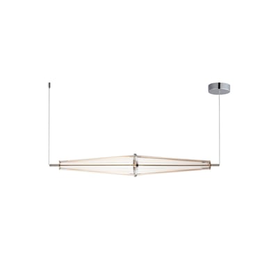 ET2 Quasar Linear Suspension in Polished Chrome finish, featuring a sleek design with Stainless Steel and Acrylic elements, elegantly hanging in a modern setting.