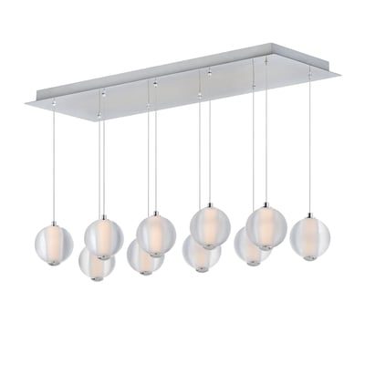 ET2 Rhythm Linear Suspension light fixture in polished chrome finish, featuring a sleek, modern design with steel and glass elements.