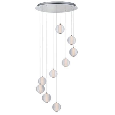 ET2 Rhythm Multi Light Pendant featuring a modern design with cascading steel and glass elements in a polished chrome finish, creating an elegant lighting effect.