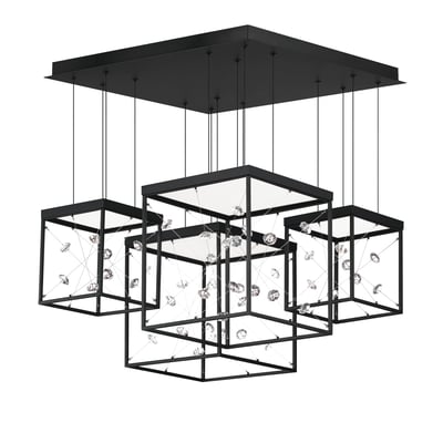 ET2 Entanglement Square Multi-Light Pendant featuring a modern design with black steel and crystal elements, elegantly suspended for a stylish ambiance.