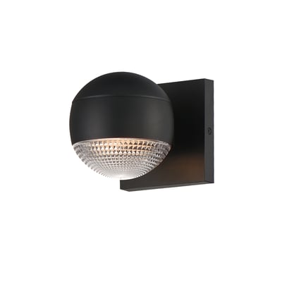 ET2 Modular Ribbed Globe Outdoor Wall Sconce in Black finish, featuring an Aluminum and Glass design with a ribbed globe shape mounted on a wall.
