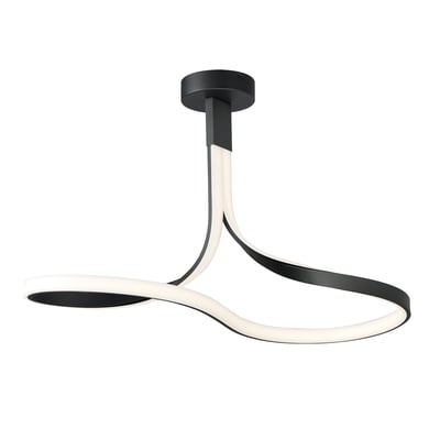 ET2 Serpentine Semi Flush Mount featuring a sleek, black aluminum design with a modern, curved silhouette and integrated lighting elements.