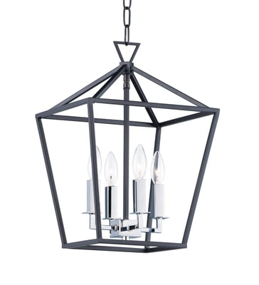 Maxim Lighting Abode 4-Light Small Chandelier in Black with Polished Nickel, crafted from durable steel for elegant illumination.