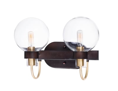 Maxim Lighting Bauhaus Bath Vanity Light in Bronze with Satin Brass, featuring durable steel and glass for a stylish bathroom upgrade.