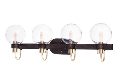 Maxim Lighting Bauhaus Bath Vanity Light in Bronze with Satin Brass, featuring durable steel and elegant glass design.