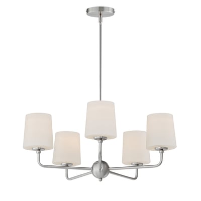 Maxim Lighting Bristol Chandelier in Satin Nickel, featuring elegant steel and glass design for modern interiors.