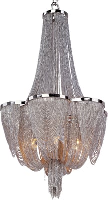 Maxim Lighting Chantilly Chandelier in Polished Nickel, crafted from durable steel, adds elegance to any space.