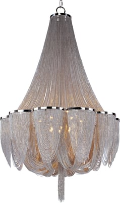 Maxim Lighting Chantilly Chandelier in Polished Nickel, elegant steel design for modern home decor.