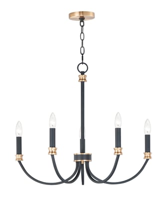 Maxim Lighting Charlton Chandelier in Black with Antique Brass finish, crafted from durable steel for elegant lighting.