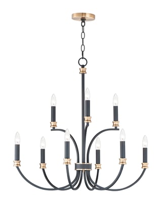 Maxim Lighting Charlton Chandelier in Black with Antique Brass finish, featuring durable steel construction for elegant lighting.