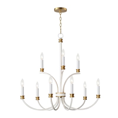 Maxim Lighting Charlton Chandelier in Weathered White with Gold Leaf, featuring durable steel construction for elegant lighting.