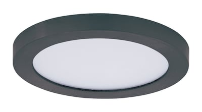 Maxim Lighting Chip Outdoor Round Flush Mount in Black, made of durable polycarbonate and steel for stylish outdoor lighting.
