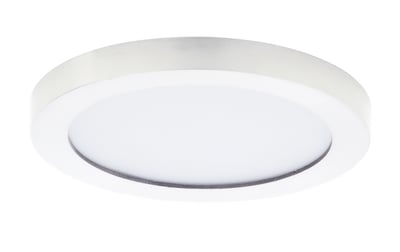 Maxim Lighting Chip Outdoor Round Flush Mount in White, made of durable polycarbonate and steel, perfect for outdoor spaces.
