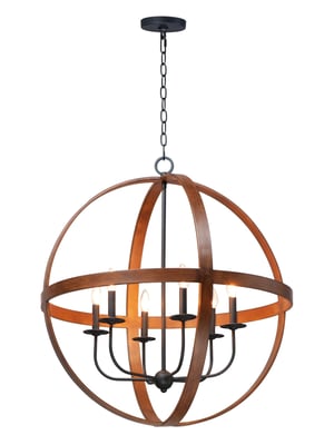 Maxim Lighting Compass Pendant in Antique Pecan with Black finish, crafted from durable steel for a stylish look.