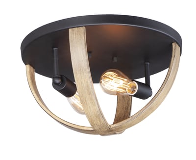 Maxim Lighting Compass Light Flush Mount in Barn Wood with Black finish, featuring durable steel construction for stylish illumination.