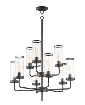 Maxim Lighting Crosby Chandelier in Black steel, elegant design perfect for modern home decor.