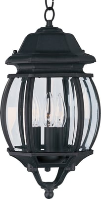 Maxim Lighting Crown Hill Outdoor Hanging Lantern in Black Aluminum, perfect for enhancing outdoor spaces with style.