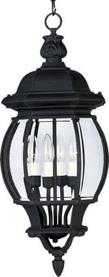 Maxim Lighting Crown Hill Outdoor Hanging Lantern in Black Aluminum, perfect for enhancing outdoor spaces with style.