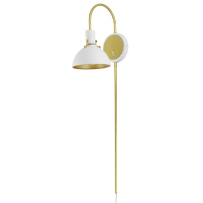 Maxim Lighting Dawn Pin Up Wall Sconce in white with satin brass finish, featuring a sleek aluminum design and modern aesthetic.
